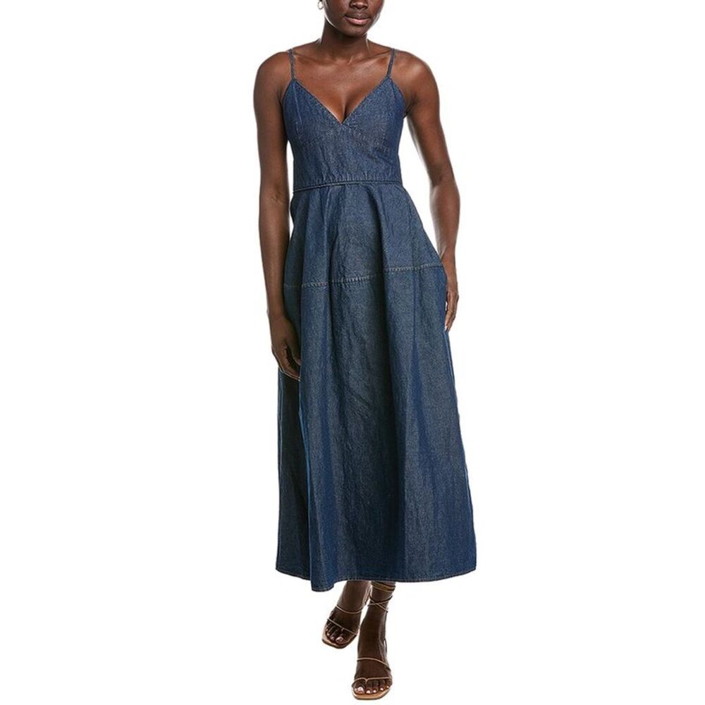 Co Womens Basque Linen-Blend Midi Dress, Blue